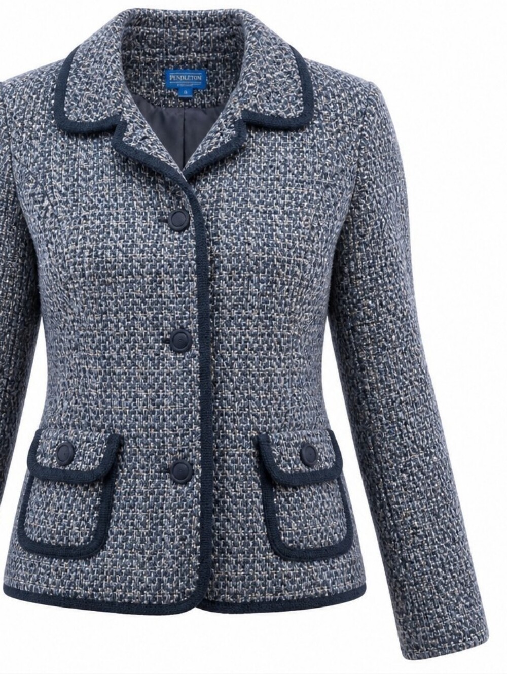 PENDLETON | Tweed Lady Jacket Gray Black Lined Button Career Blazer Pockets | 12